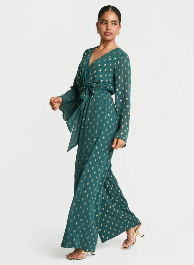 نيدز نو ليبل Forest Green Foil Wrap Jumpsuit