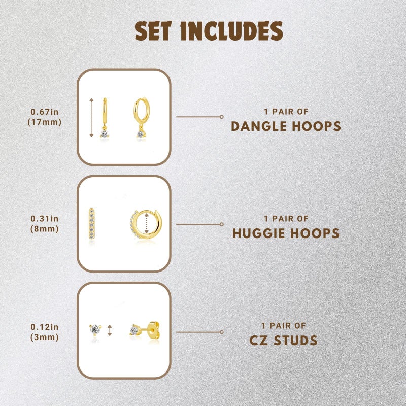 NOKMIT 3 Pairs Mini Hoop Earrings Set for Women 14K Gold Silver Tone Huggie Hoop Cute Small Cartilage Earring Ear Cuff for Multiple Piercing (Style B, Silver) - Image 5