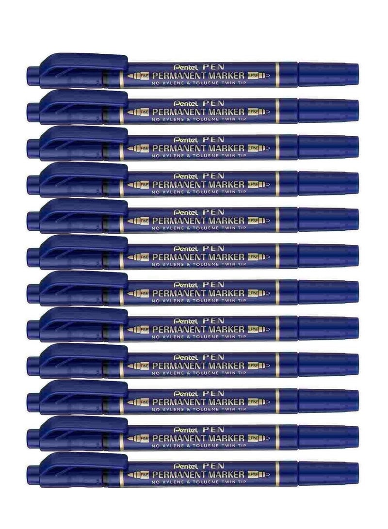 Pentel 12-Piece Twin Tip Permanent Marker Blue Ink  - Image 1
