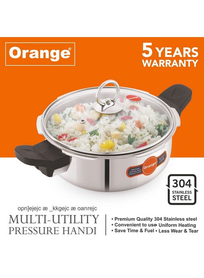 Orange طباخ ضغط يدوي من الفولاذ المقاوم للصدأ ثلاثي الطبقات بغطاء خارجي برتقالي سعة 3.5 لتر مع 3 أغطية مختلفة (غطاء ضغط، غطاء تقديم، مصفاة) | مناسب للطهي بالحث | ضمان 5 سنوات | فضي - Image 4