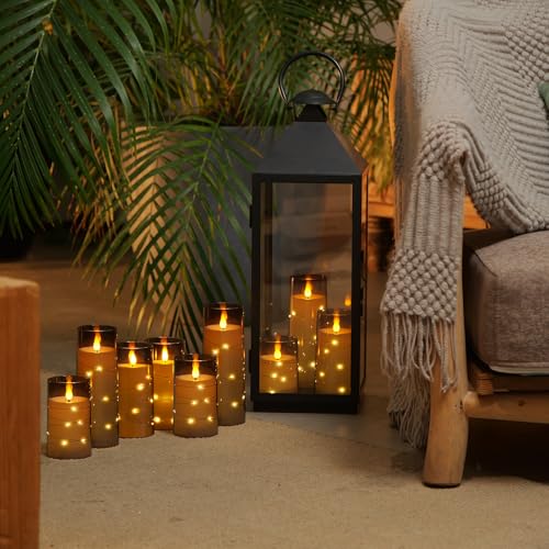 Homemory 9 Pcs Flameless Candles with Embedded Star String Fairy Lights Battery Operated Candles LED Fake Candles with Remote Control and Timer Gray Acrylic - Image 3