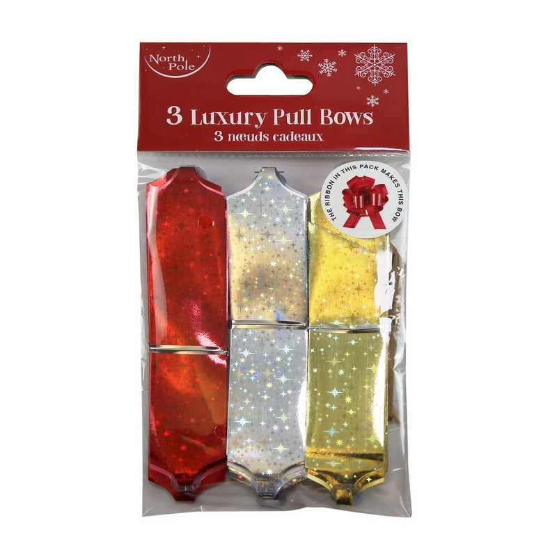 Eurowrap 3PK Pull Bows – Christmas Gift Wrapping Accessories, Holiday Presents, Festive Party Decorations, Seasonal Craft Supplies, and Christmas Celebration Essentials - Image 1