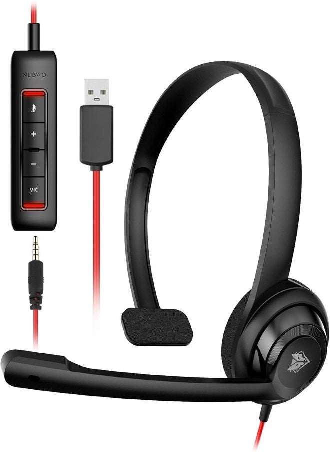 Generic - USB Headset with Microphone Noise Cancelling in line Control Super Light Ultra Comfort Computer Headset for Laptop pc On Ear Wired Office Call Center Headset for Boom Skype Webinars - Image 1