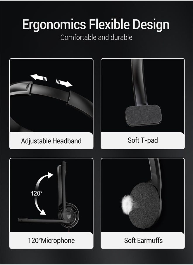 Generic - USB Headset with Microphone Noise Cancelling in line Control Super Light Ultra Comfort Computer Headset for Laptop pc On Ear Wired Office Call Center Headset for Boom Skype Webinars - Image 1