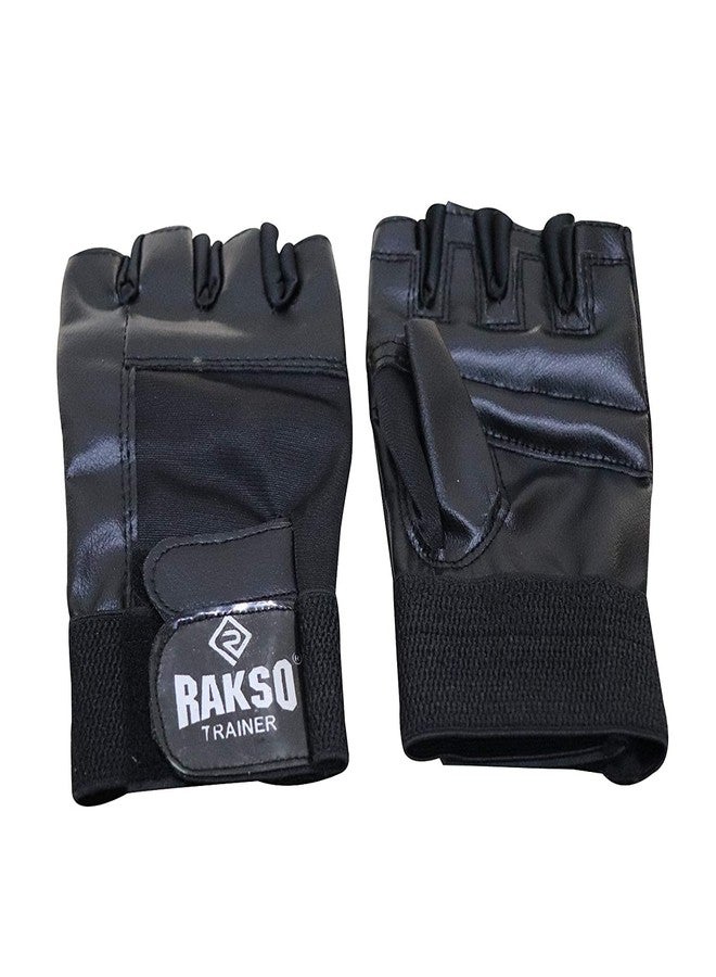 RAKSO Ever Black Gym PU Gloves with Wrist Wraps Support for Workout, Cross Fit, Exercise_and_Fitness & Cross Training, Outside Activities, Best for Men & Women Black Color - Image 2