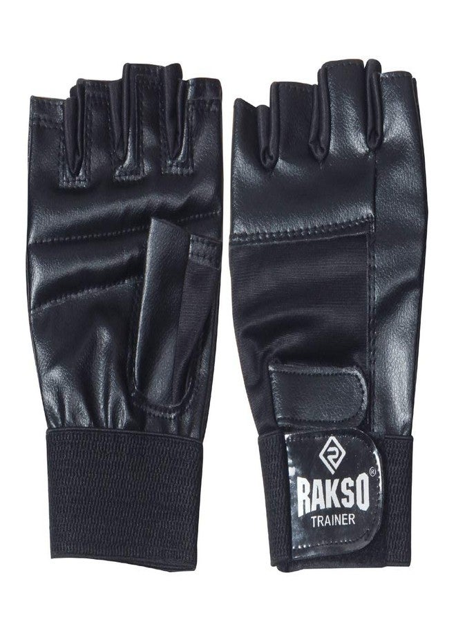 RAKSO Ever Black Gym PU Gloves with Wrist Wraps Support for Workout, Cross Fit, Exercise_and_Fitness & Cross Training, Outside Activities, Best for Men & Women Black Color - Image 3