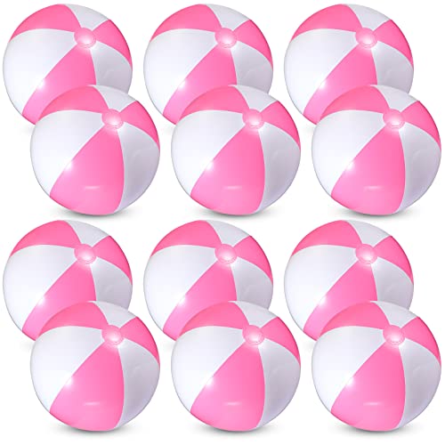 Chitidr 12 Pcs 16 Beach Ball PVC Inflatable Ball Bulk Blow up Pool Balls for Swimming Pool Summer Hawaiian Tropical Theme Party Favors Decorations Favors Supplies Pink - Image 1