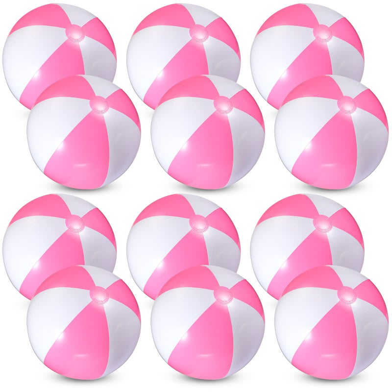 Chitidr 12 Pcs 16 Beach Ball PVC Inflatable Ball Bulk Blow up Pool Balls for Swimming Pool Summer Hawaiian Tropical Theme Party Favors Decorations Favors Supplies Pink - Image 2