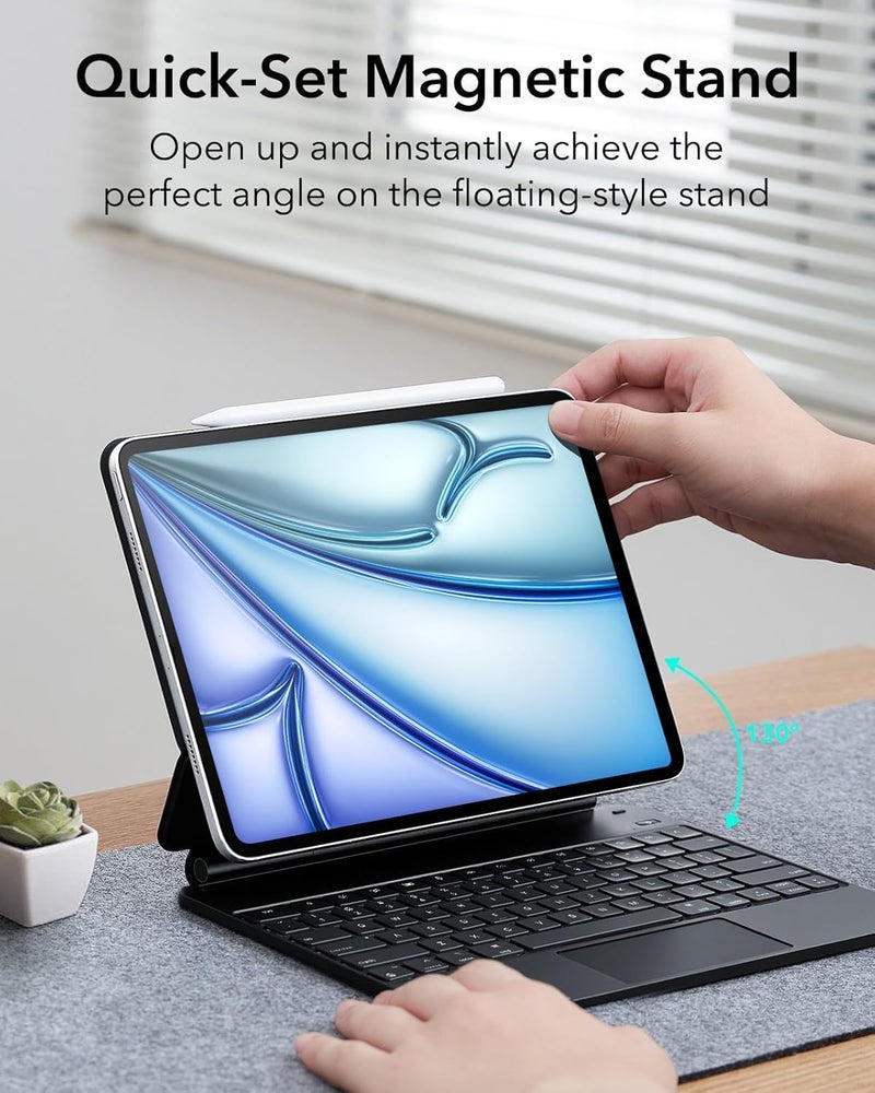 atdaraz i Pad Air 13 Inch Case Keyboard (M3/M2, 2025/2024) & i Pad Pro 12.9 inch (3/4/5/6th Gen) Magic Keyboard, Easy-Set Floating Cantilever Stand, Precision Multi-Touch Trackpad, Rebound Series, Black - Image 4