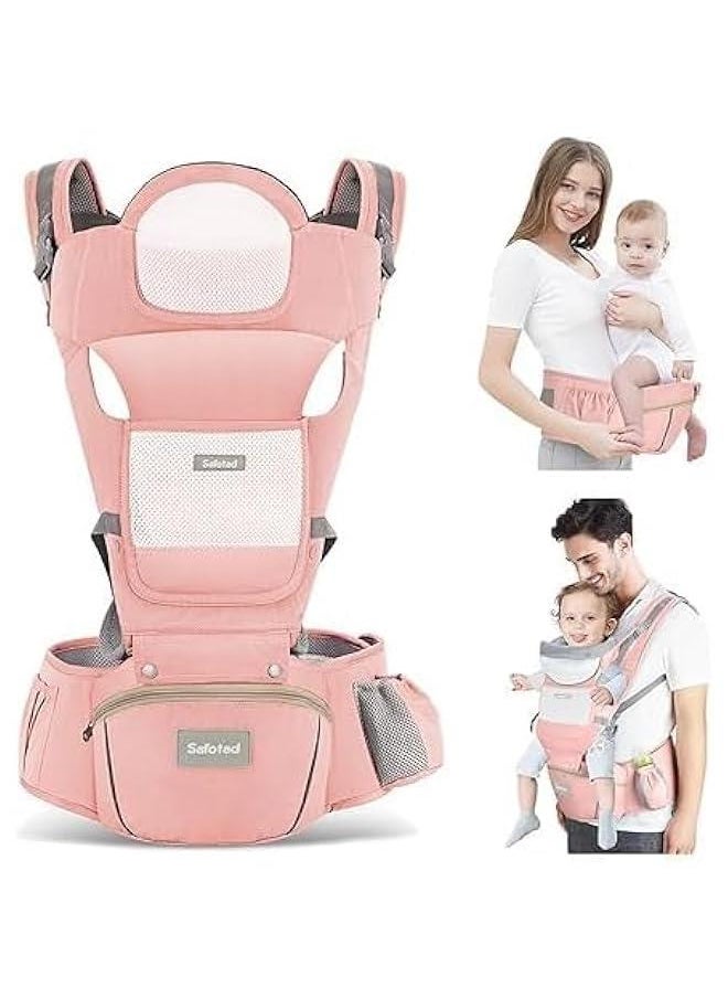 HOOKOR Baby Carrier with Hip Seat, Baby Backpack Carrier,Ergonomic Baby Strap Waist Stool Lumbar Support,Multi-Position Front and Back Breathable Carrier Slings for Newborn, Infant & Toddlers (Pink)  - Image 1