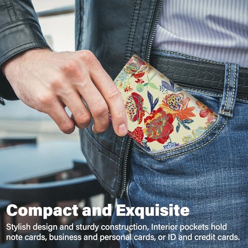 AI-DEE Business Card Holder，PU Leather Business Card Case Color Printing Pattern Card Holder Wallet，Pockets Magnetic Credit Card Holders for Men and Women - Purple Flowers - Image 5
