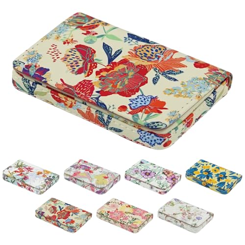 AI-DEE Business Card Holder，PU Leather Business Card Case Color Printing Pattern Card Holder Wallet，Pockets Magnetic Credit Card Holders for Men and Women - Purple Flowers - Image 1