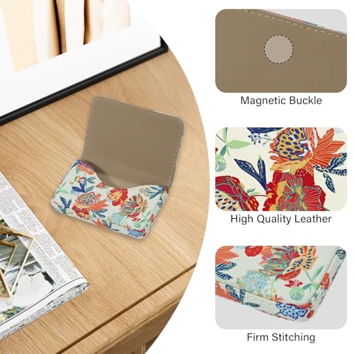 AI-DEE Business Card Holder，PU Leather Business Card Case Color Printing Pattern Card Holder Wallet，Pockets Magnetic Credit Card Holders for Men and Women - Purple Flowers - Image 2