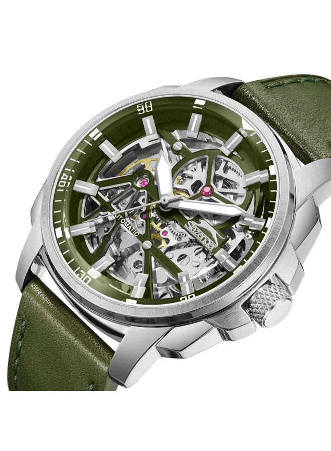 Slazenger Men's Automatic  Display Watch With Green Leather Strap - SL.9.2409.1.03