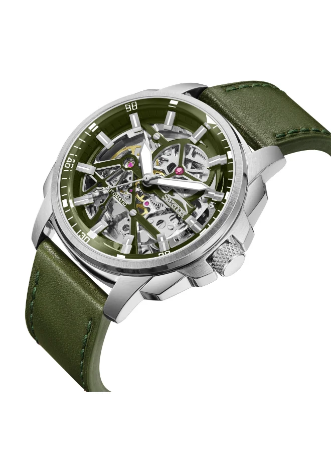 Slazenger Men's Automatic  Display Watch With Green Leather Strap - SL.9.2409.1.03