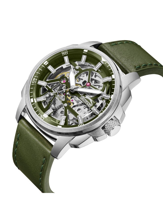 Slazenger Men's Automatic  Display Watch With Green Leather Strap - SL.9.2409.1.03  - Image 4