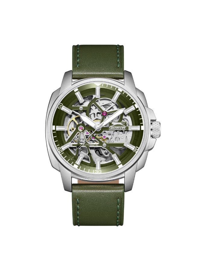 Slazenger Men's Automatic  Display Watch With Green Leather Strap - SL.9.2409.1.03  - Image 1