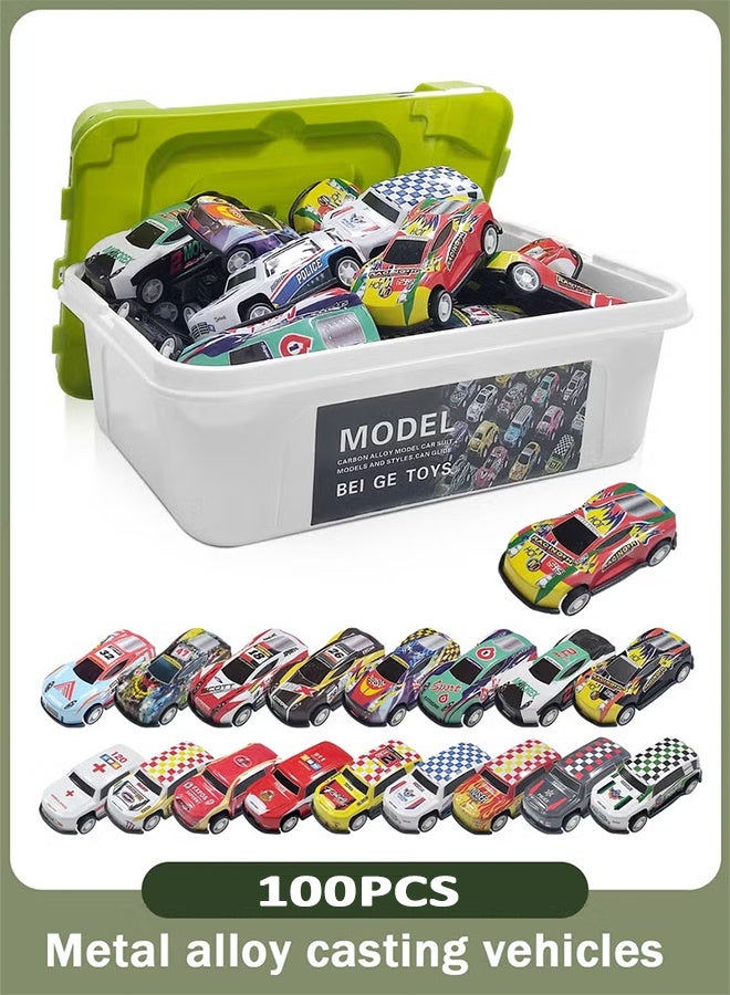 100 Pcs Toys Cars Party Favors Pull Back Race Cars Toy Mini Kids Toys for Boys Girls Toddlers Party Goodie Bag for 3-10 Years Old Kids Boys Girls Gift with Map and Storage Box - Image 1