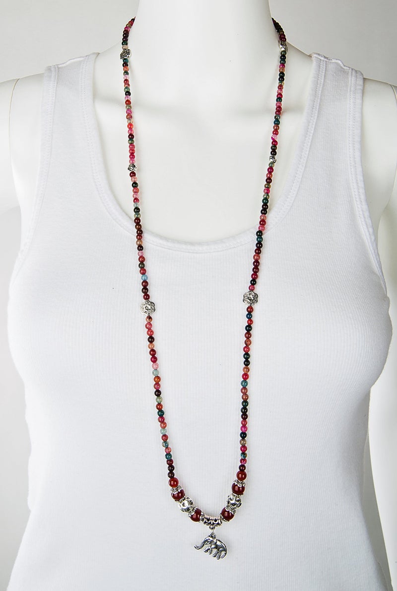 SPUNKYsoul Good Luck Elephant Natural Garnet & Agate Stretch Wrap Bracelet Mala Collection - Image 5