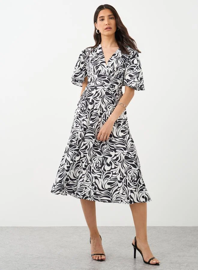 Take Two Take Two Floral Print V-Neck Short Sleeve Midi Dress