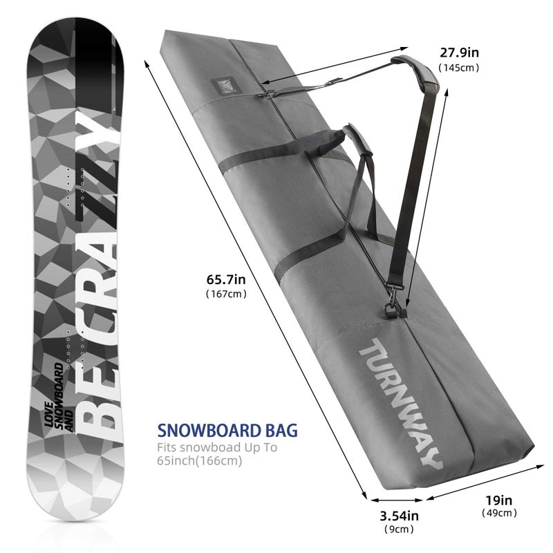 TurnWay Snowboard Bag | Store & Transport Snowboard Up to 165 cm & Extras | Waterproof - for Men, Women and Youth (Grey) - Image 2