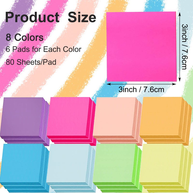 Beieverluck 48 Pack 3840 Sheets Pop Up Sticky Notes 3X3 in Bright Color Self Sticky Note Pads Colorful Post Stickies for Office Home School Meeting, 80 Sheets/pad - Image 2