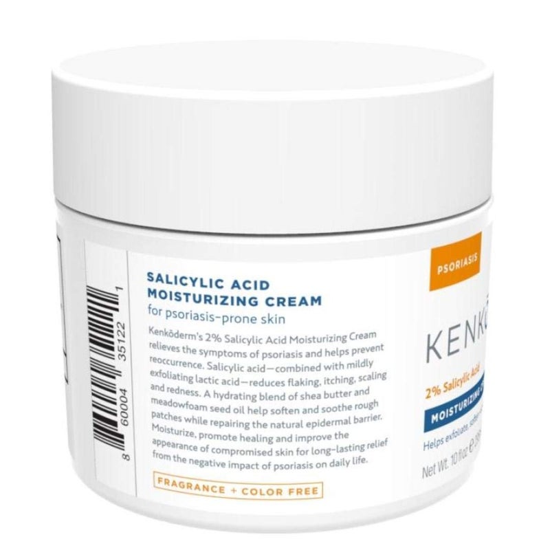 Kenkoderm Psoriasis Cream - Natural Moisturizing Face & Body Lotion with 2 Percent Salicylic Acid - Renewing Topical Formula for Dry & Sensitive Skin, Fragrance & Color Free, 10 oz., 1 Jar - Image 2
