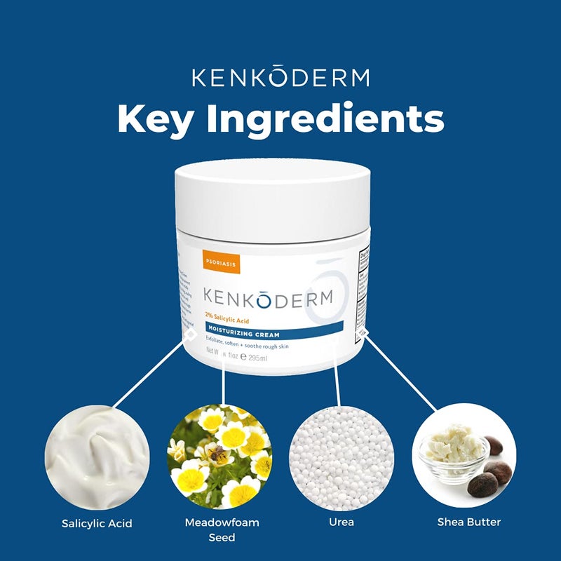 Kenkoderm Psoriasis Cream - Natural Moisturizing Face & Body Lotion with 2 Percent Salicylic Acid - Renewing Topical Formula for Dry & Sensitive Skin, Fragrance & Color Free, 10 oz., 1 Jar - Image 4