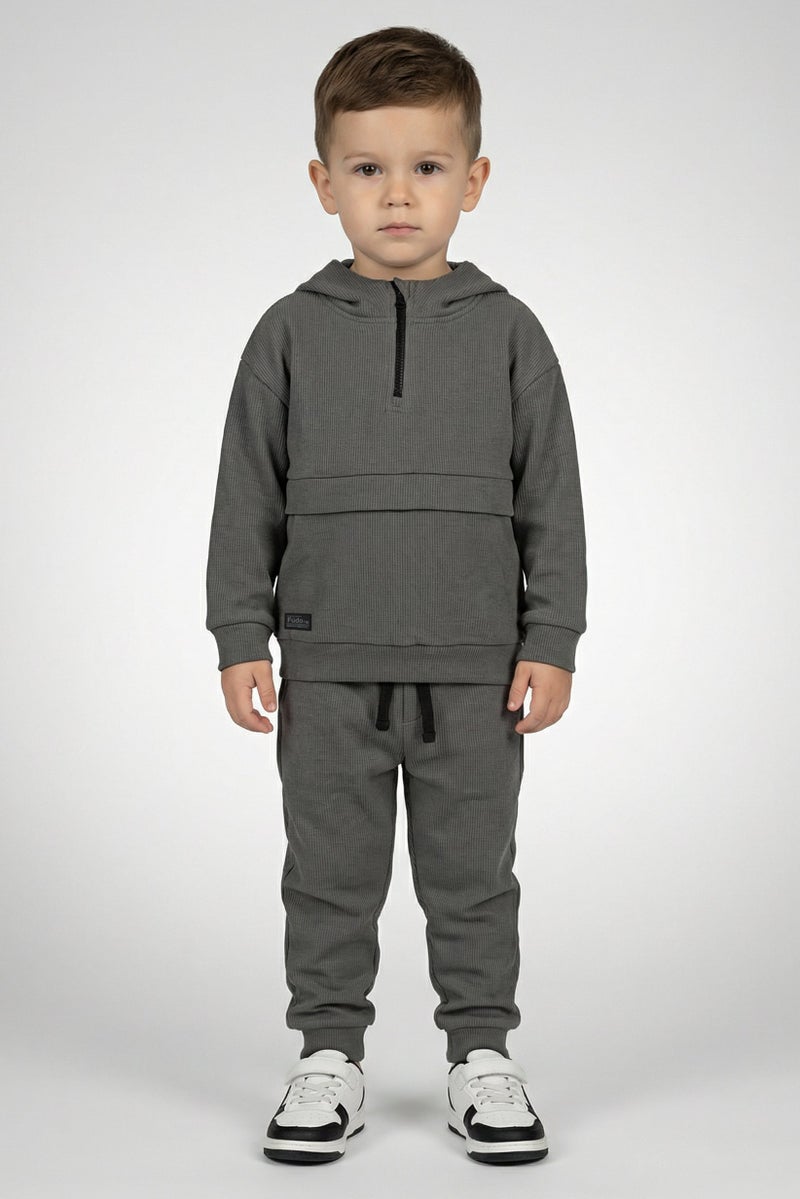 Fudo Toddlers Boy 2 Pieces Brand Logo Hoodie And Jogger, Grey - Image 1