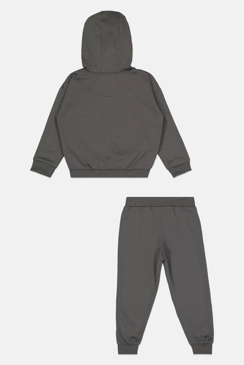 Fudo Toddlers Boy 2 Pieces Brand Logo Hoodie And Jogger, Grey - Image 2