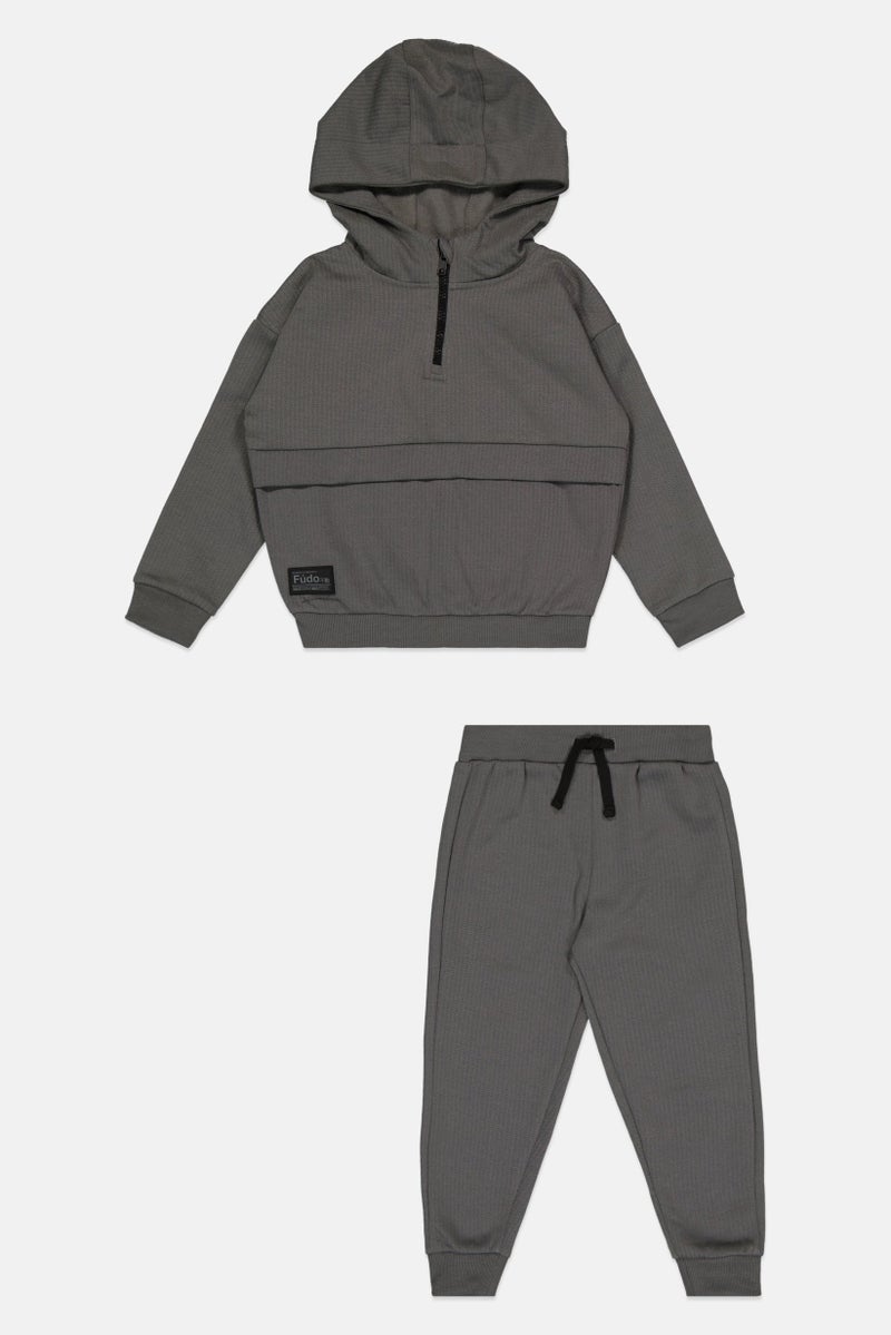 Fudo Toddlers Boy 2 Pieces Brand Logo Hoodie And Jogger, Grey - Image 3