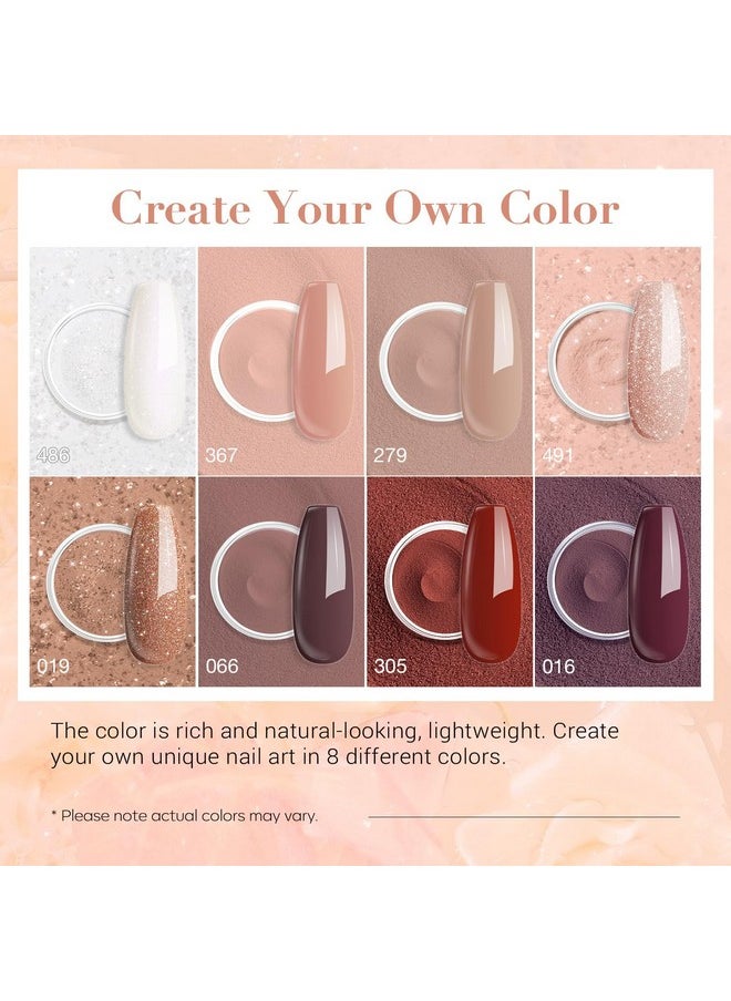 AZUREBEAUTY Dip Nails Powder Starter Kit Nude Brown Giltter Shimmer 8 Colors Set With Nail Sticks Nail Art Base Glossymatte Top Coat Activator Essential Liquid Manicure Diy Salon 30 Pcs  - Image 5