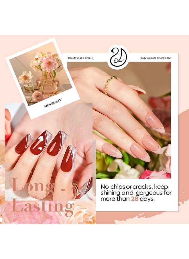 AZUREBEAUTY Dip Nails Powder Starter Kit Nude Brown Giltter Shimmer 8 Colors Set With Nail Sticks Nail Art Base Glossymatte Top Coat Activator Essential Liquid Manicure Diy Salon 30 Pcs  - Image 2
