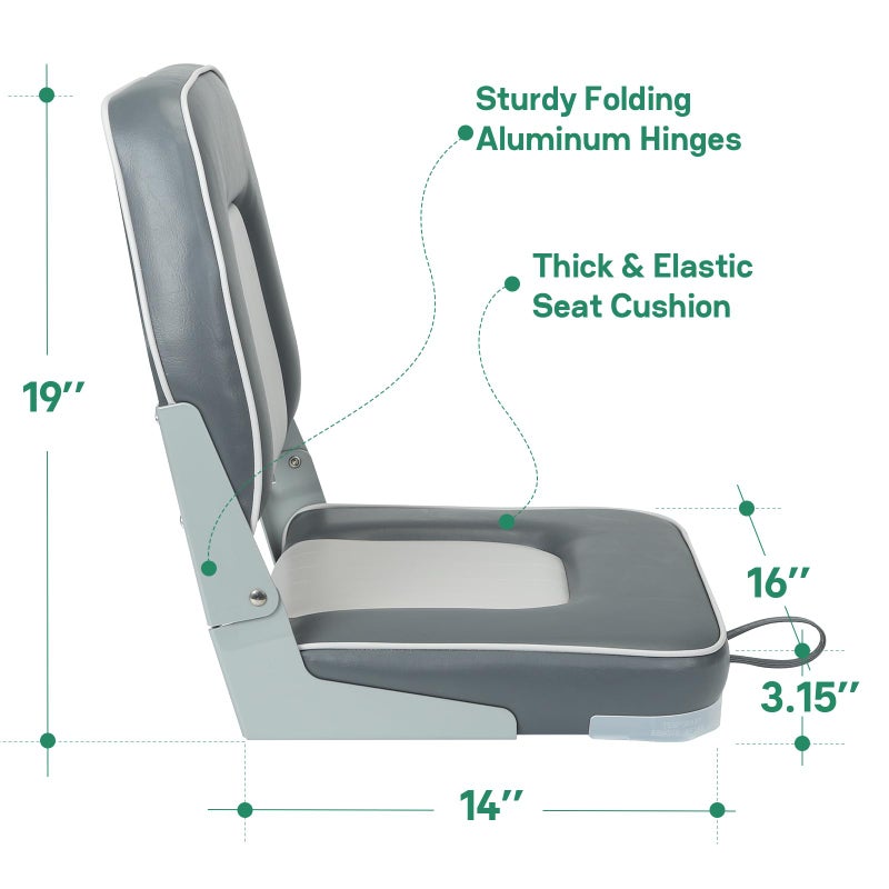 ERGOSEAT Classic Low Back Fishing Boat Seat with Backrest Folding Boat Chair Marine Bass Jon Boat Seats - Image 3