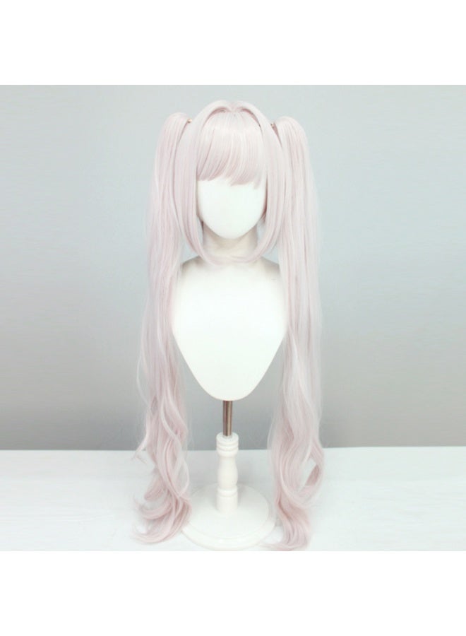 Generic Nikke Alice Cosplay Wig Double Tail Pink White Hair Light Color High Temperature Silk Long Hair Non-Dyeable Universal Cosplay Hairpiece Pink White