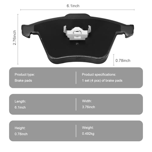 HYFTJYZ Ceramic Disc Front Brake Pads Compatible with Audi Volkswagen A4 Quattro Passat CC A6 Golf Saab 9-3 S4 TT R R32 TTS A3 9-3X - Image 4