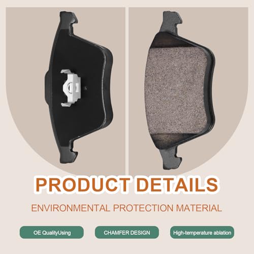HYFTJYZ Ceramic Disc Front Brake Pads Compatible with Audi Volkswagen A4 Quattro Passat CC A6 Golf Saab 9-3 S4 TT R R32 TTS A3 9-3X - Image 2