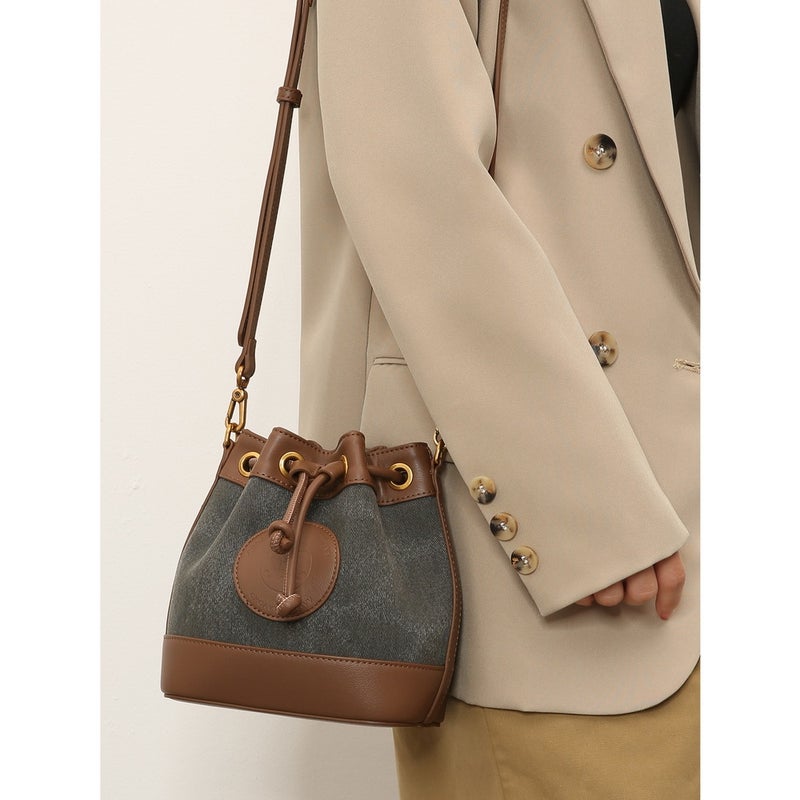 Niche Design Vintage Denim Drawstring Crossbody Bucket Bag 2024 Fashion All-Match Women'S Bag - Image 1