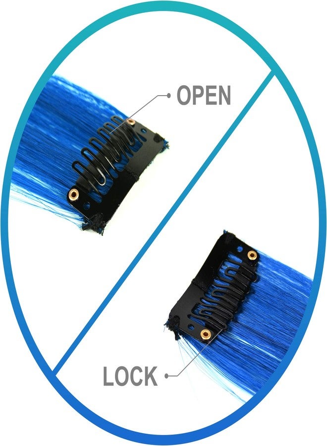 LADYAMZ Colored Hair Extensions 10 PCS, Teal and Blue Clip in Hair Extensions Party Highlights, Colorful Synthetic Hairpieces for Girls Women Kids Gifts Blue Teal Hair Accessories(22 In) - Image 5