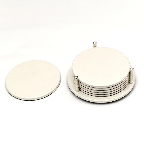 Ferro Hyde Coaster Stylish|Round Shape | Mild Steel | Coaster Set 6 and 1 Coaster Holder Fit for Tea Cups, Coffee Mugs and Glass (White) - Image 3