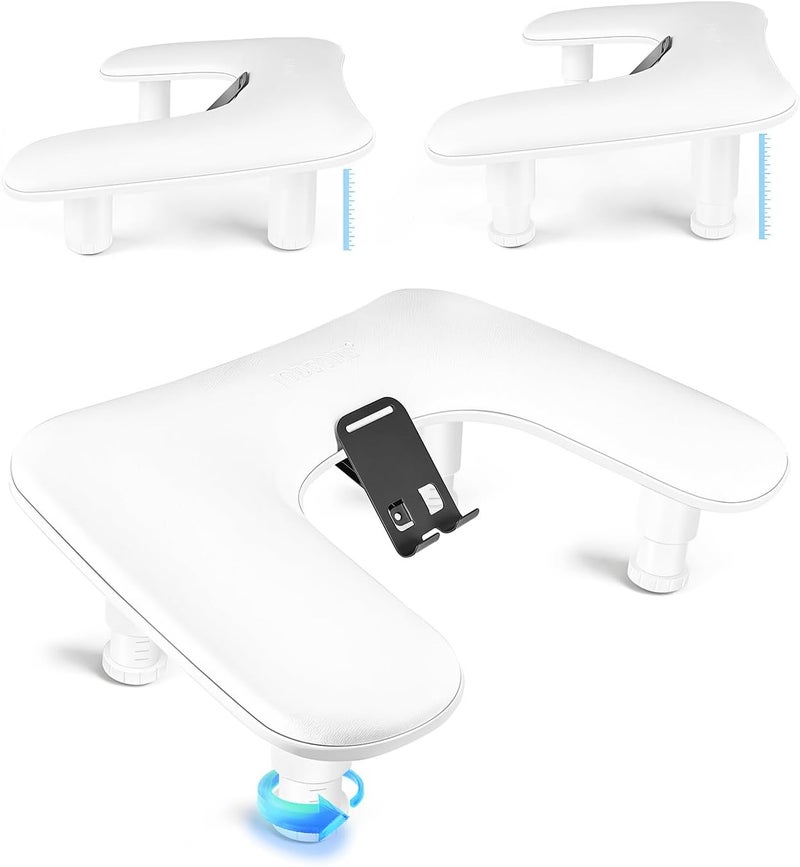 JODSONE U Shaped White Manicure Hand Pillow for Nails Tech with Rotating 360 BuiltIn Phone Holder and Adjustable Nail Arm Rest Detachable Manicure Hand Pillow for Salon Design
