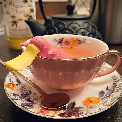 ONEUSTAR Tea Cup and Saucer Set for 2 Bone China English Tea Cup Floral Teacups Coffee Latte Mugs for Mother's Day Women Birthday Party Gifts, 8 Oz - Image 2