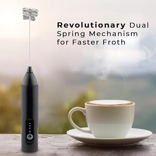 Bonsenkitchen Rechargeable Milk Frother & Coffee Whisker with Dual Spring Tech |Coffee Frother Electric Blender Mixer |Hand Blender |Coffee Maker and Beater Electric (Black 2) - Image 3