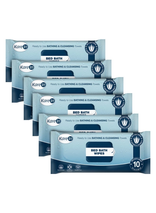KareIn Bed Bath Wipes, Adult Wet Wipes, 60 Wipes, Anti-Bacterial, Ready to Use Cleansing Towels, Refreshing Sponge Bath Towel, For Men & Women, Pack of 6 - Image 1