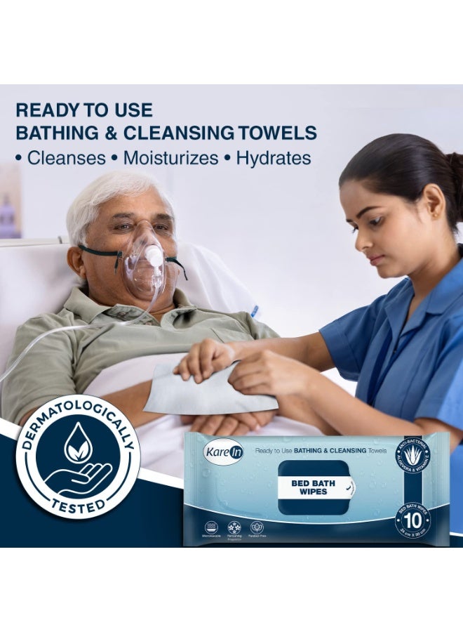 KareIn Bed Bath Wipes, Adult Wet Wipes, 60 Wipes, Anti-Bacterial, Ready to Use Cleansing Towels, Refreshing Sponge Bath Towel, For Men & Women, Pack of 6 - Image 2