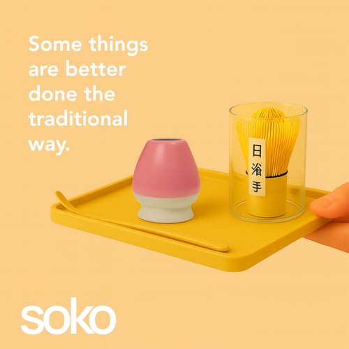 Soko Matcha Whisk Set of 5 | Japanese Handmade Bamboo Chasen Whisk, Scoop, Spoon, Sifter & Ceramic Holder | Traditional Green Tea Ceremony Kit for Home, Kitchen & Handcrafted Tea Tools - Pink - Image 5