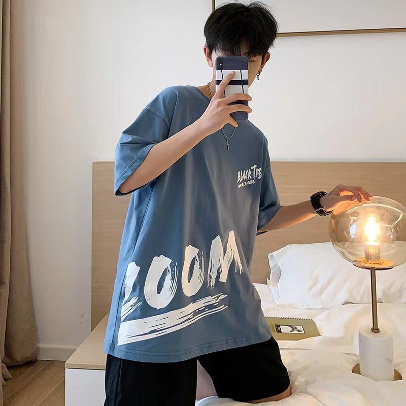 Plus Size Plus Size Short-Sleeved T-Shirt Men'S Summer Student Trendy Loose Five-Quarter Sleeve Ins Top Fat Men'S T-Shirt - Image 3