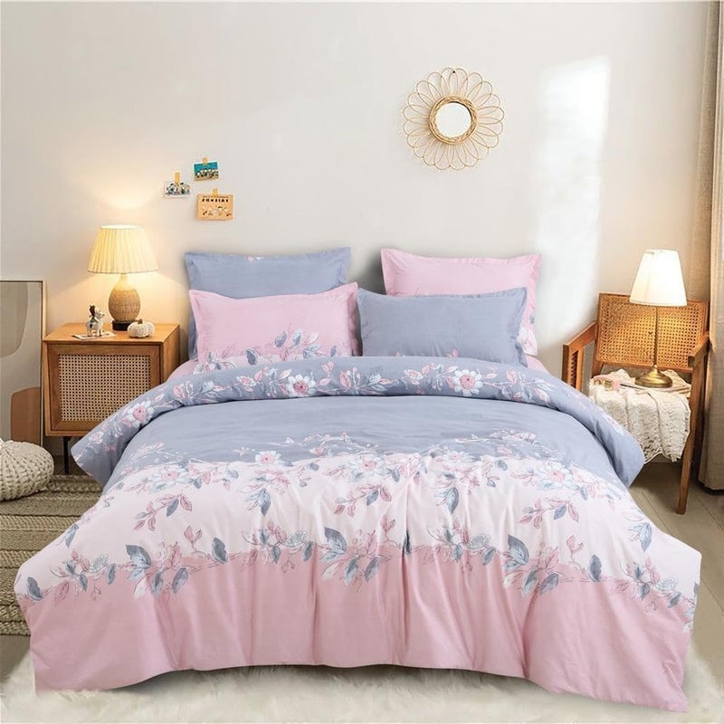 Ketostics Combo of 300 TC Premium Glace Cotton King Size Duvet Cover with Zipper (Dohars) 90x100 inch & Floral King Size Elastic Fitted 1 Bedsheet 2 lagre Pillow Covers (72x78x8 Inch) DS-25 - Image 2