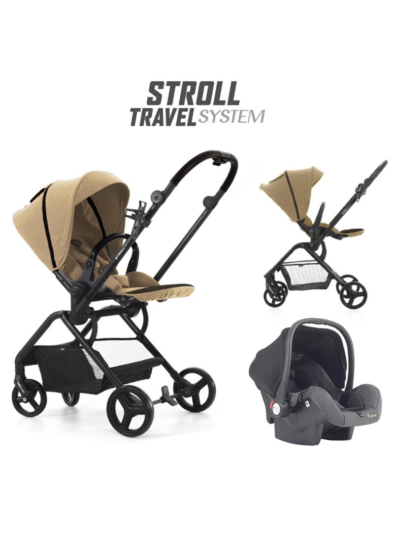 TEKNUM Teknum STROLL1 Travel System with Reversible Stroller and Compacto Baby Car Seat - Khaki  - Image 1