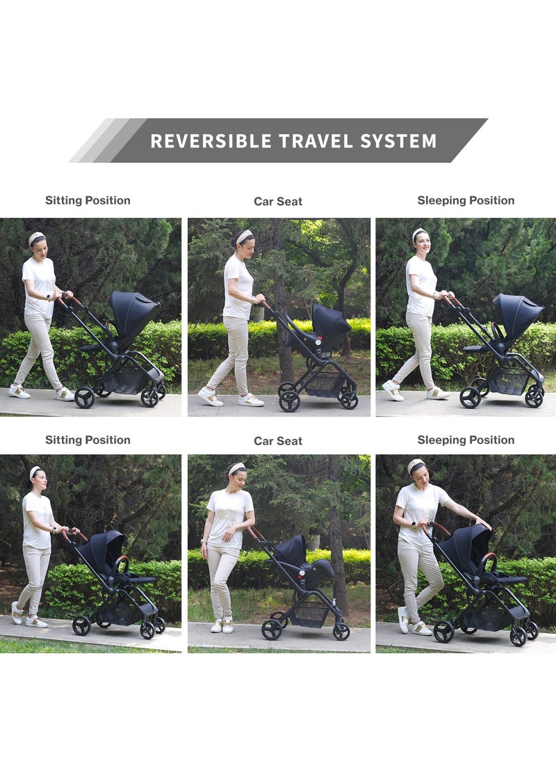 TEKNUM Teknum STROLL1 Travel System with Reversible Stroller and Compacto Baby Car Seat - Khaki  - Image 5